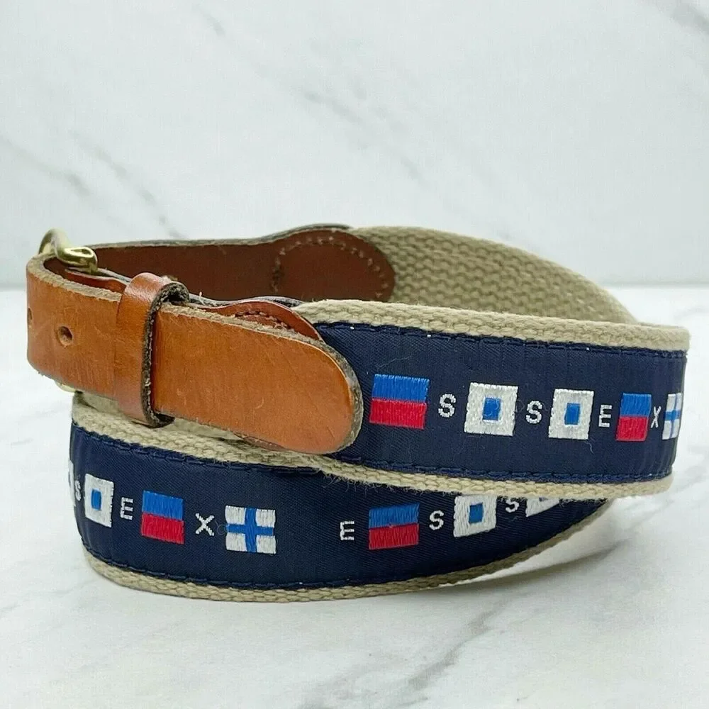 LeatherMan Nautical Flag Embroidered Leather Belt Made USA ✨